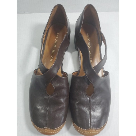 Antonio Milani Leather Slip On Flats Size 10 Criss Cross Strap Colorblock Brown - Picture 4 of 11